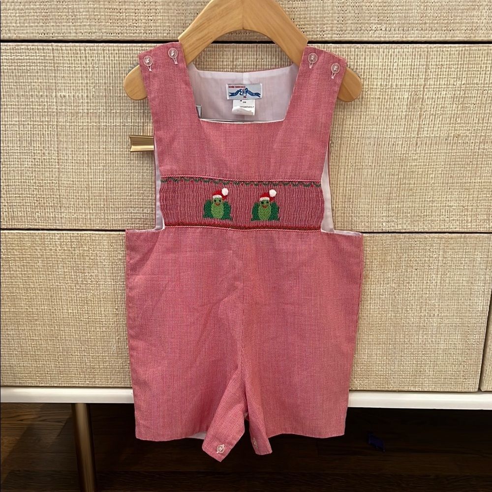 Silly Goose Hand Smocked Kids Christmas Jon Jon Frog 24M